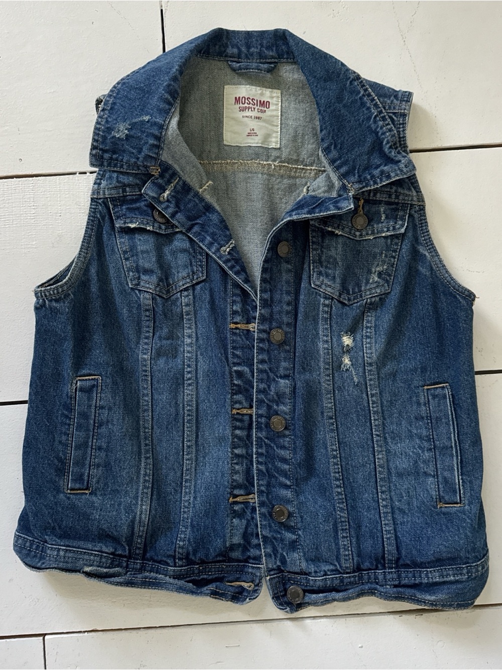 Mossimo Supply Co. Dark Blue Distressed Denim Vest